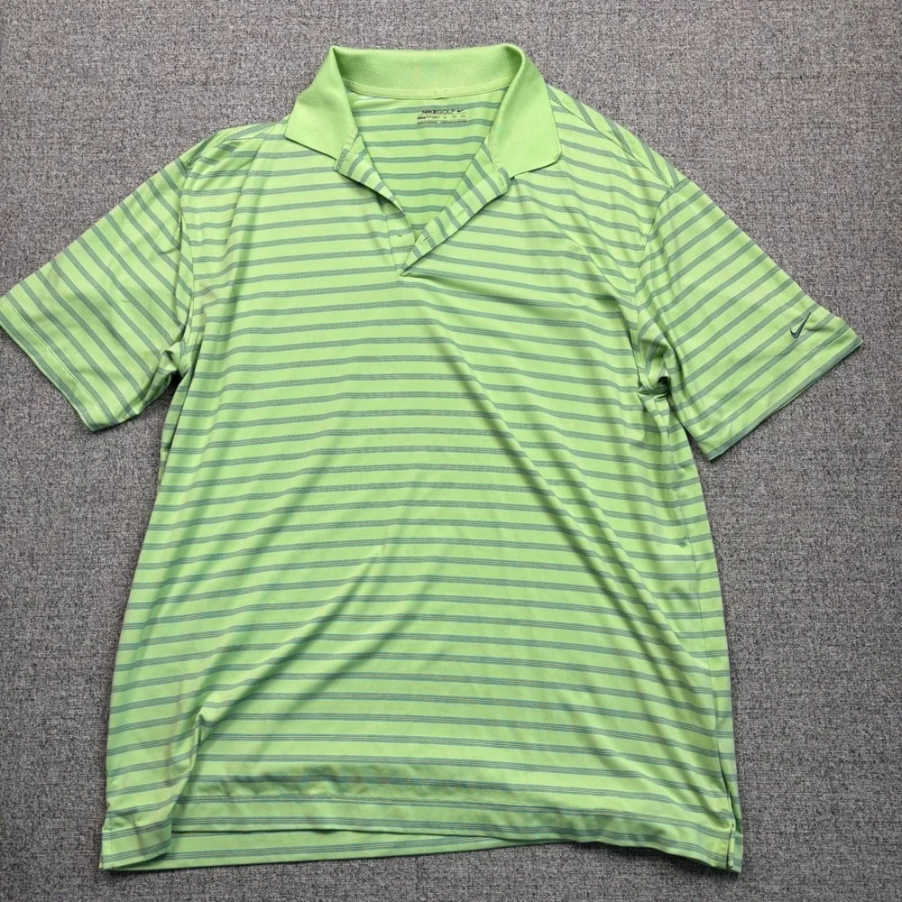 Nike Golf Fit Dry Polo Shirt Mens‎ XL Lime Green Striped Short Sleeve